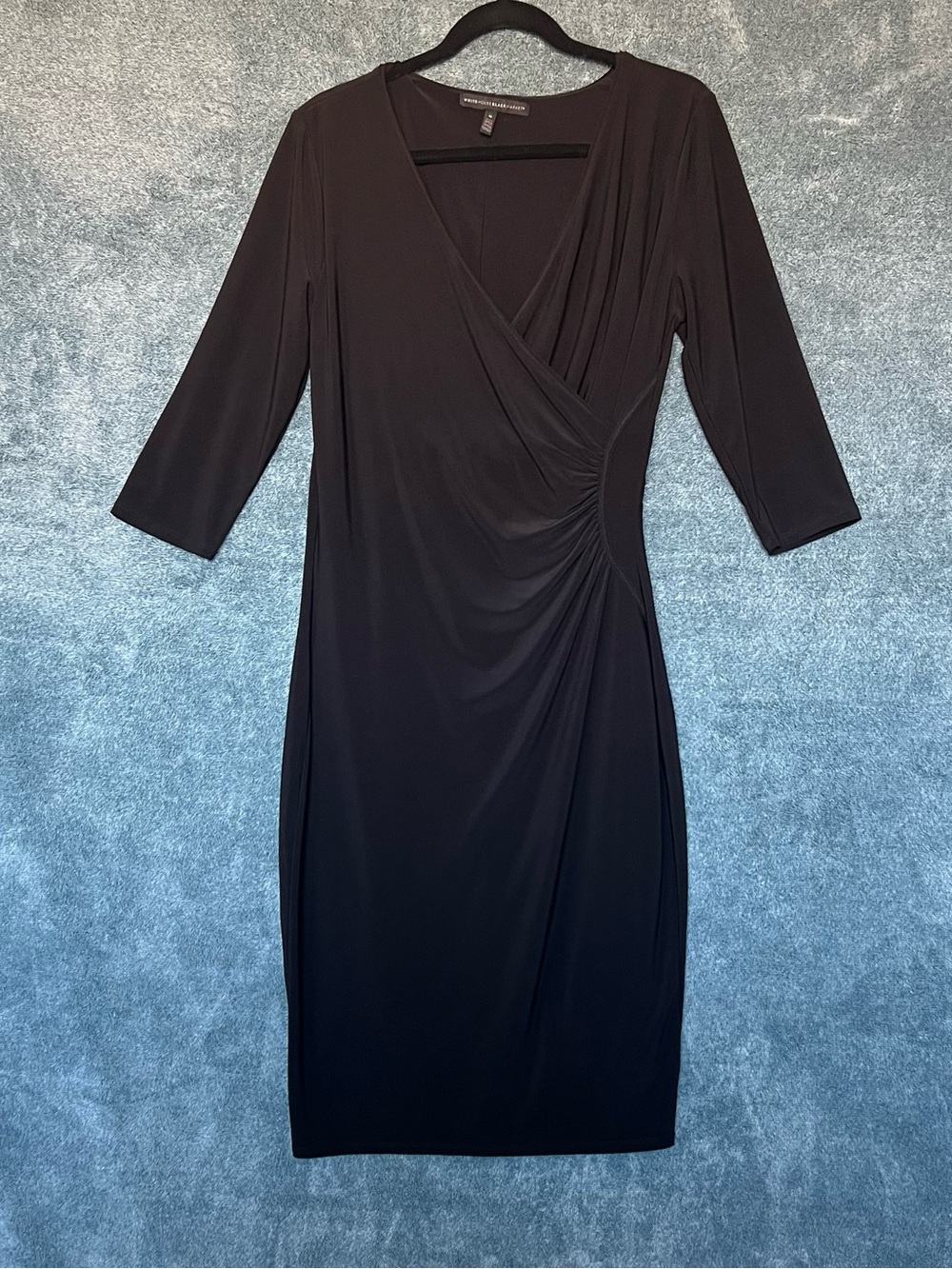 WHBM Black Ruched Faux Wrap Midi Dress Medium